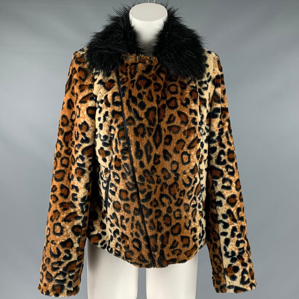 ADRIENNE LANDAU Size M Black Orange Polyester Blend Biker Jacket